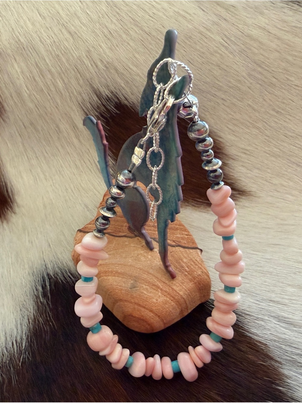 ❤️ 925 Navajo Desert Pearls Saucers Pink Conch Kingman Turquoise Bracelet Charm - Picture 4 of 11
